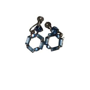 Vintage Blue Gemstone Screw-Back Earrings – Mid Century Rhinestone